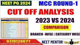 NEET PG 2024 l MCC Round 1 Cut Off Analysis 2023 vs 2024 Comparison l Branch Wise Category Wise [upl. by Iow]