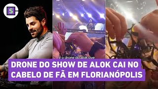 Drone em show de Alok cai na cabeça de mulher e fica preso no cabelo veja vídeo [upl. by Rianna]