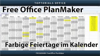 Feiertage im Kalender farbig markieren Free Office PlanMaker [upl. by Chiang]