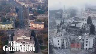 Ukraine drone footage shows before war and after the invasion [upl. by Kuebbing]