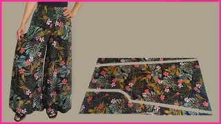 Simply Wide Leg Palazzo Trousers Cutting and Sewing [upl. by Airetnuhs]