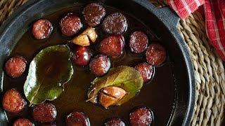 Chorizo in Red Wine Tapas Recipe  Chorizo al Vino Tinto [upl. by Lecroy788]