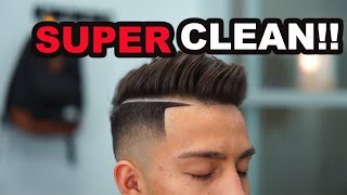 Comb Over Skin Fade With A Hard Part Haircut Tutorial [upl. by Clerc]