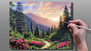 Acrylic Painting Mountain Garden Landscape  Correa Art [upl. by Hopfinger363]