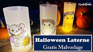 Halloween Laterne basteln mit gratis Malvorlage  Super einfaches Halloween DIY [upl. by Llerrehc217]