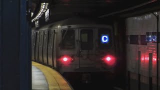 Downtown R46 R68 A C D trains at 59 StColumbus Circle Weekend [upl. by Ynaffik801]