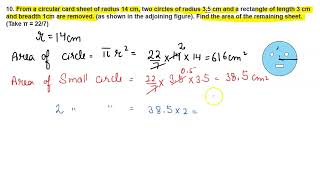 From a circular card sheet of radius 14 cm two circles of radius 35 cm and a rectangle of length 3 [upl. by Meadow]