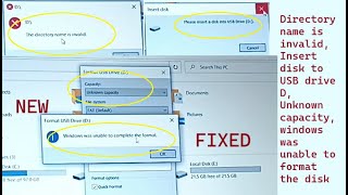 The directory name is invalid insert disk to USB drive Unknown capacity Unable to format the disk [upl. by Auhs]