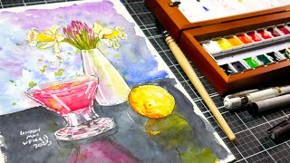 Loose Still Life with Fancy New Watercolors [upl. by Chak]