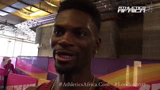 VOICES Nigeriaborn Canadian athlete Mobolade Ajomale  Mens 4x100m Heats  London 2017 IAAF WCH [upl. by Nahsab771]