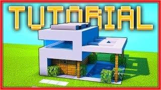 CASA MODERNA PEQUEÑA con 2 PISOS y PISCINA en MINECRAFT  TUTORIAL [upl. by Walley]