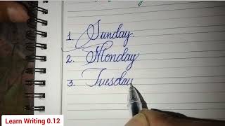 7 Days Name in cursive handwriting  Days Name Practice [upl. by Onibla]