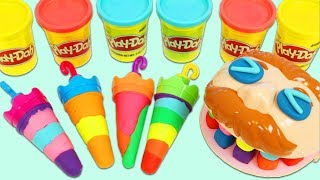 Feeding Mr Play Doh Head Colorful Umbrella Play Doh Ice Cream Popsicles [upl. by Nanny]