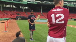 Red Sox Chris Young Deven Marrero get a lesson in Hurling from Gary Maguire GAA hurlers [upl. by Duggan]