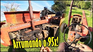 ARRUMANDO A PARTIDA DO MASSEY FERGUSON 95X POREM A BATERIA ESTÃ ESTOURADA MOENDO MILHO COM 85X [upl. by Peggir]