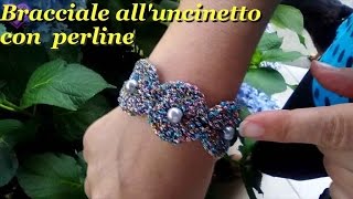 Bracciale alluncinetto con perline CROCHET BRACELET WITH BEADS [upl. by Harvie]