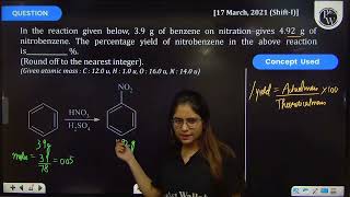 In the above reaction 39 g of benzene on nitration gives 492 g of nitrobenzene The percenta [upl. by Heyer100]