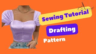 Blouse Pattern Tutorial  Puff Sleeve Crop Sewing Pattern satin blouse [upl. by Sternick810]