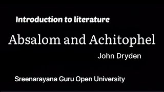 Absalom and Achitophel by John DrydenIntroduction to literature SGOU Malayalam [upl. by Aicac]