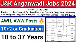 JampK Anganwadi Jobs 2024 🔥 AWHAHH Posts 102  Graduation JampK District Wise Jobs [upl. by Sirk]