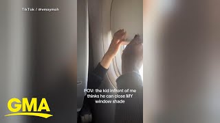 Plane passenger and toddler battle over window shade in viral video [upl. by Okimuy]