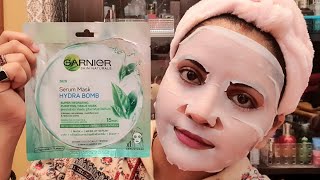 Garnier Skin Naturals Green Tea Face Serum hydra bomb sheet mask review amp demo  RARA [upl. by Nickolaus506]