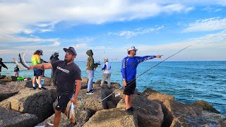 Port Aransas Jetty Fishing Spanish Mackerel  Catch and Cook [upl. by Upshaw]