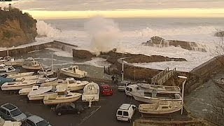 Video Giant waves hit Europes coastline [upl. by Akerdal]