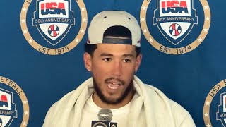 Devin Booker Reacts To Joining LeBron James Stephen Curry With Team USA Basketball [upl. by Acimehs]