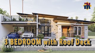 HOUSE DESIGN 3 Bedroom Bungalow with Roof Deck  185sqm  Exterior amp Interior Animation [upl. by Danaher]