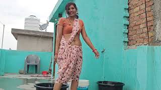 Low Saree  saree vlog  desi saree vlog navel  washing clothes vlog saree [upl. by Ahsinroc]