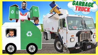 Playing on our Kid Garbage Truck and chasing real Trash Trucks  Recycle Garbage Truck Compilation [upl. by Ninerb]