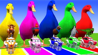 5 Giant Duck CartoonCowElephantTigerLionGorilla Paint Wild Animals Crossing Fountain Animation [upl. by Warrenne314]