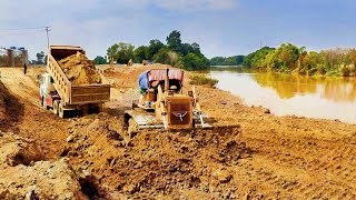 Perfect Huge Bulldozer Filling soil of Canal Landslide and 10 Wheel truck Unloading [upl. by Anaeed784]