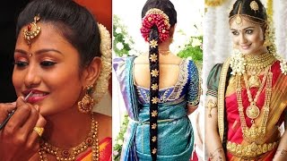 South Indian Bridal Saree Draping with Bridal Makeup and Bridal Hairstyle Tutorial  Marriage Makeup [upl. by Hamal]