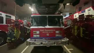 East Farmingdale fire department tower ladder 155 inside the bay 11224 [upl. by Kyre]