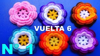 Vuelta 6 Como tejer la Flor N° 1 a crochet para aplicar en tapetes centros de mesa [upl. by Llekim493]