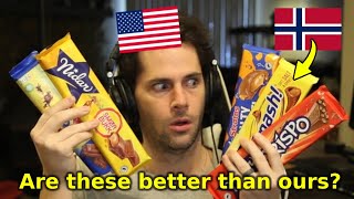 American Tries Norwegian Chocolate Bars For the First Time [upl. by Antone839]