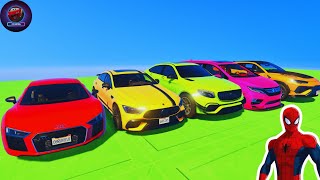 COLORFUL SUPER CARS amp SPIDERMAN RAMP RACE [upl. by Ilram]