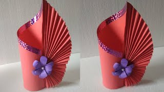 Flower vase Making with paper  paper flower vase  Diy flower vase [upl. by Olli]