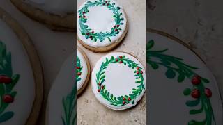 Christmas Sugar Cookie Wreath christmascookies cookieicing sugarcookiewreath cookiedecoration [upl. by Eylsel665]