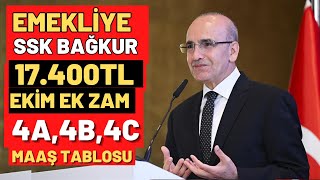 SSK SGK BAĞKUR 4A4B4C EMEKLİ DUL YETİM ENGELLİ 17400TL KÖK MAAŞ EKİM MAAŞ ARTIŞI YENİ MAAŞLAR [upl. by Sitrik]