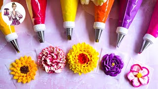 How to pipe 6 classic buttercream flowers  Piping tips amp techniques for perfect cake decorating [upl. by Hubey]