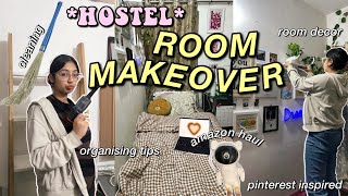 ROOM TRANSFORMATION hostel room✨🪴 pinterest inspired amazon haul cleaning decorating [upl. by Ettezzus]