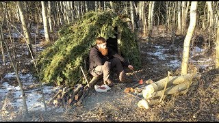 Solo Bushcraft Overnighter  Natural Shelter [upl. by Apur]