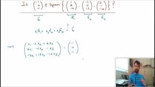 How to determine if one vector is in the span of other vectors [upl. by Ahsiekat]