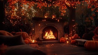 Autumn Jazz amp Cozy Porch Vibes 🎃 Pumpkin Carving amp Rain Sounds for Relaxation 🍂 [upl. by Ardaid]