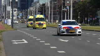 VTB Verkeerspolitie Rotterdam begeleid Ambulances vanaf een medische noodsituatie in Rotterdam [upl. by Helman]