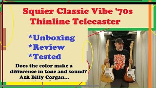 Squier Classic Vibe 70s Telecaster Thinline Unboxing  Review  Billy Corgan Color Theory tested [upl. by Netsuj]