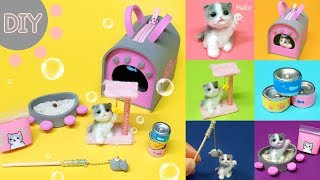 DIY 6 Miniature cat set   mini cat  cat bag  cat toy [upl. by Lleruj75]